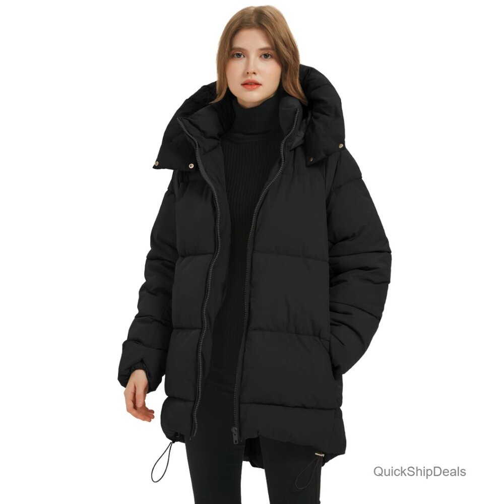 Mid-Length Puffer Hooded Jacket Winter Warm Coat Thickened Outerwear